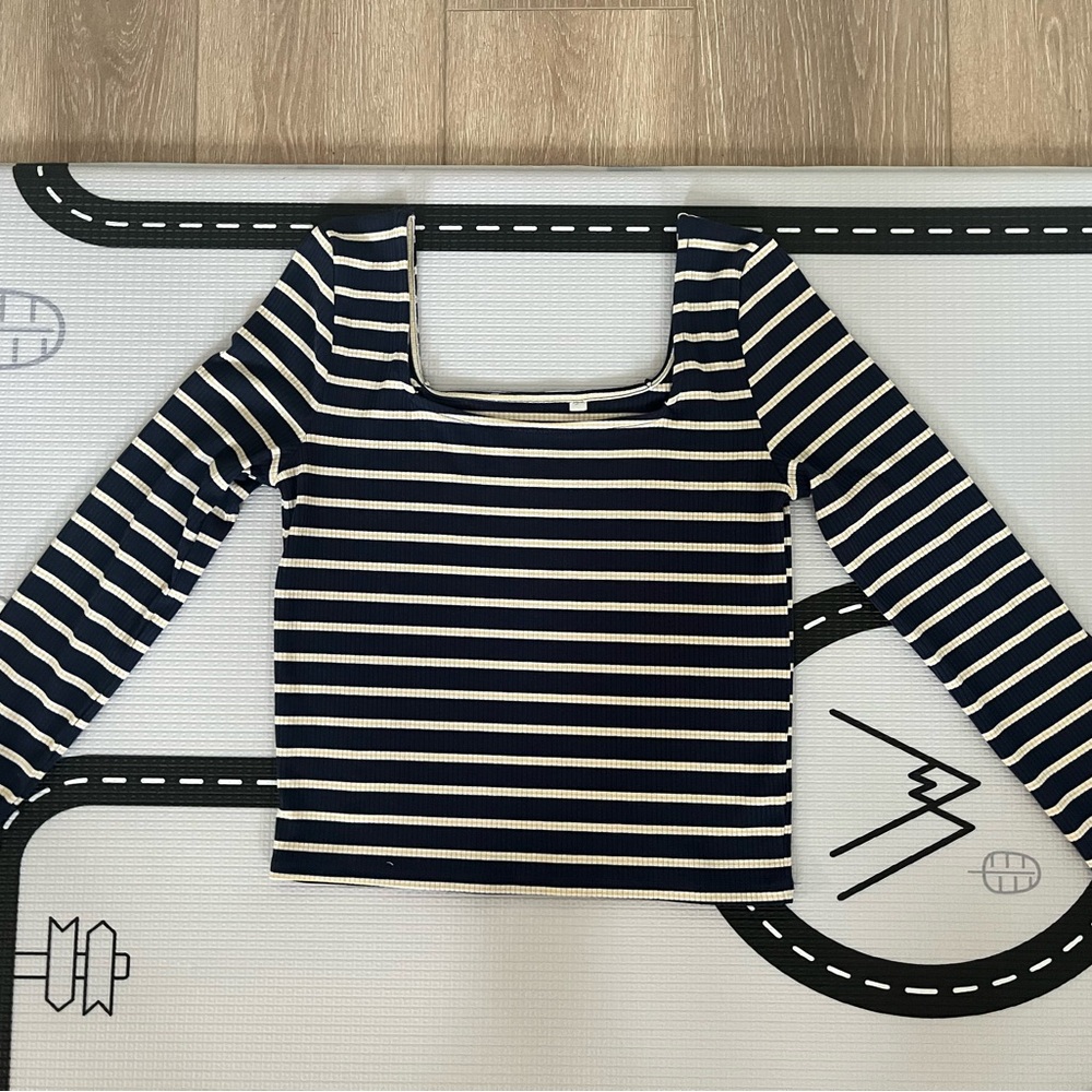 PacSun Dark Blue Striped Ribbed Long-Sleeve Top